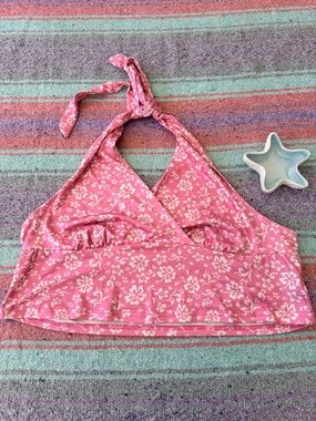 SHEIN Curve 4XL Pink Floral Halter Bikini Top Swim Plus Size